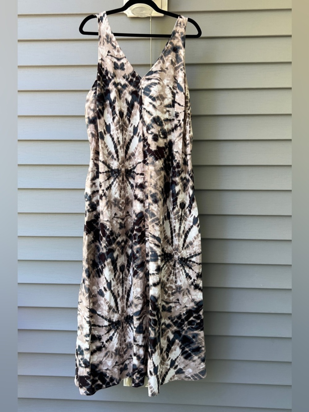 Simply Vera Wang XL Tie Dye Maxi Dress Linen Blend Side Pockets Hobo Hippie